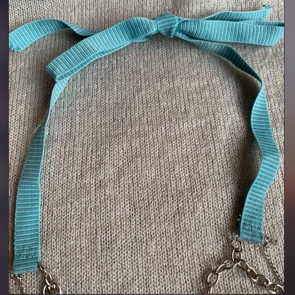 3x35$ 🐿 🍁 CREATION -Short necklace double layers with ribbon attach Aqua brown - Picture 9 of 10